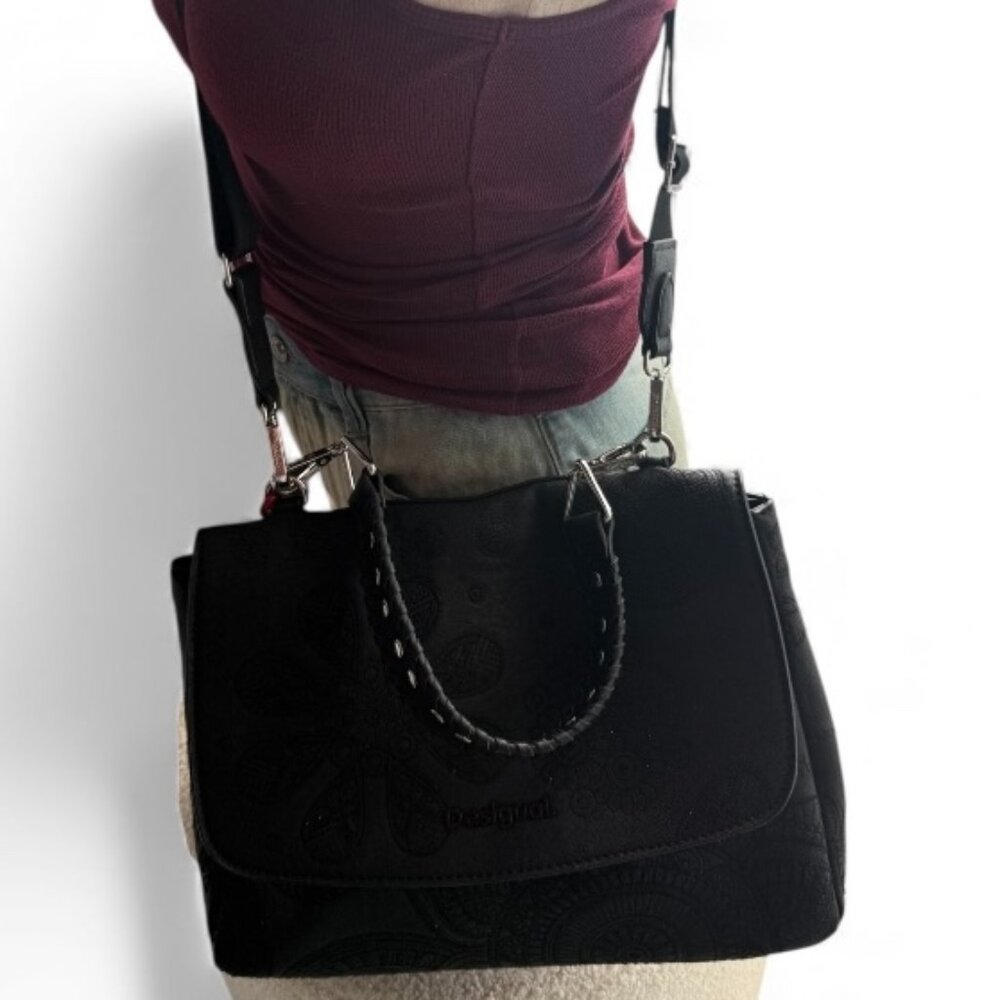 Desigual Black Messenger Style Faux Leather Embossed Crossbody/Shoulder Bag